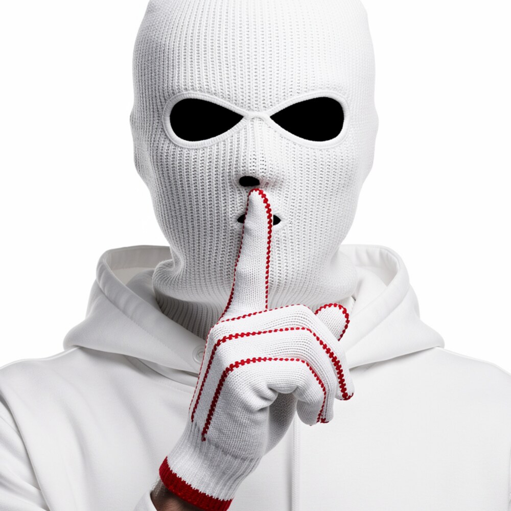 The Zero Say mark: a masked figure with a finger to their lips.